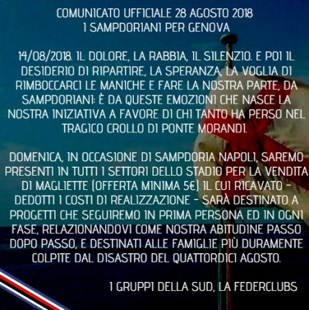 Comunicato I SAMPDORIANI PER GENOVA